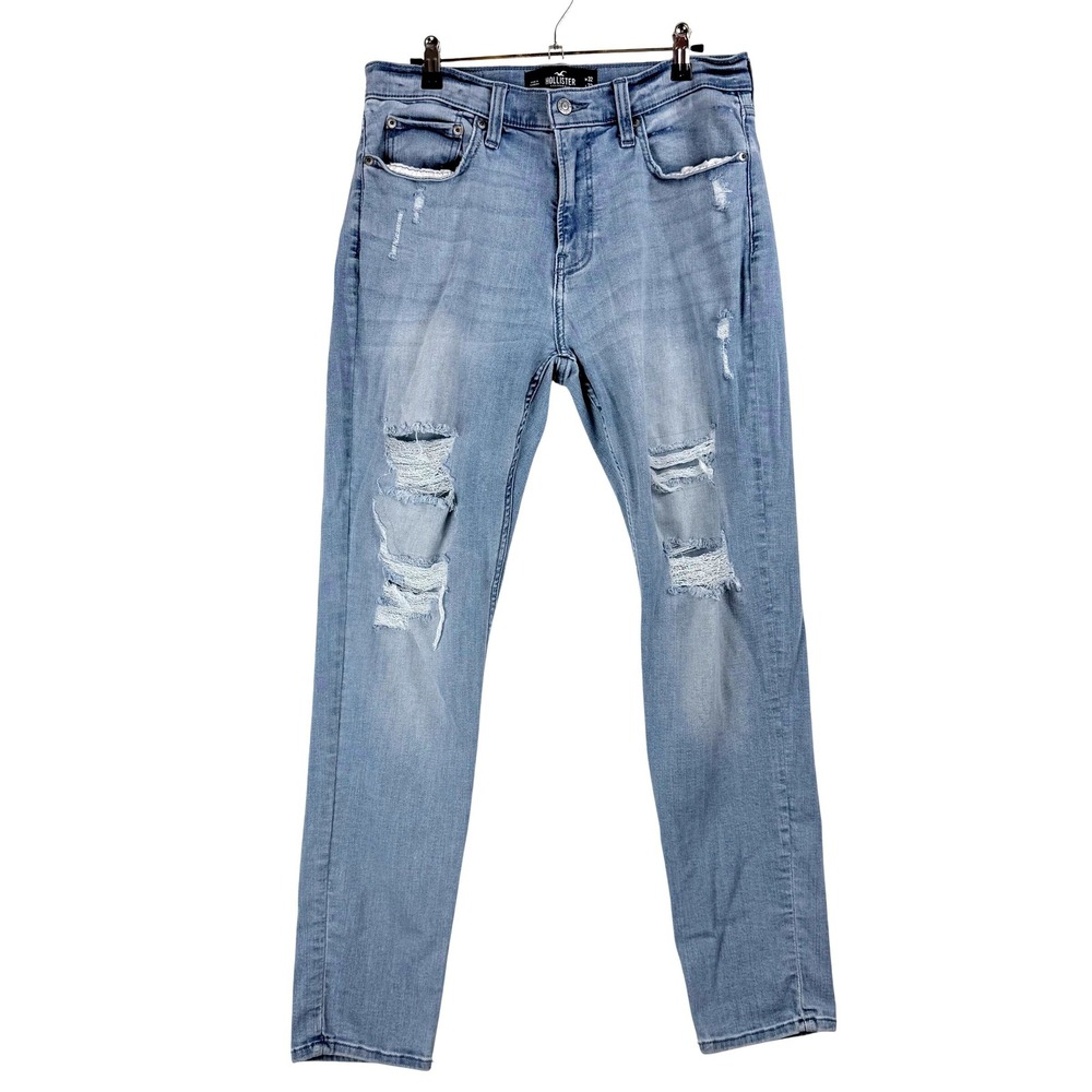 Hollister Taper Advanced Stretch Jeans Light Wash Distressed Mens W32 L32